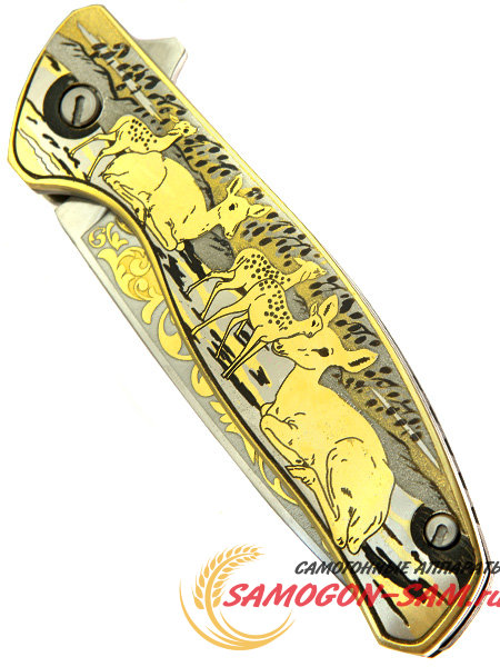 Складной нож на подшипнике "Олени" в подарочном футляре Златоуст фото 1 — Samogon-sam.ru