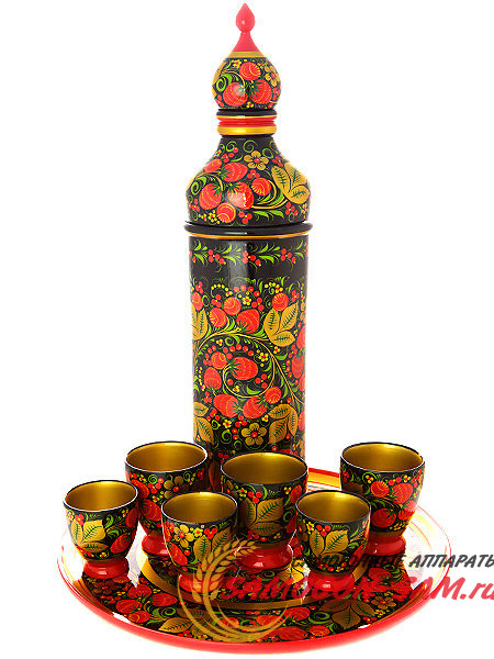 Набор для вина "Ягоды" 8 предметов Хохлома фото 1 — Samogon-sam.ru