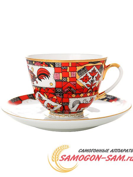 Чайная пара форма Весенняя рисунок Красный конь Императорский фарфоровый завод фото 1 — Samogon-sam.ru