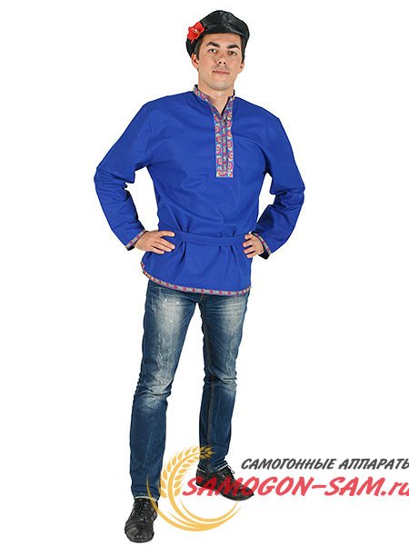 Мужская косоворотка льняная синяя XS-XXL фото 1 — Samogon-sam.ru