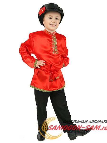 Детская косоворотка для мальчика атласная красная на возраст 1-6 лет фото 1 — Samogon-sam.ru