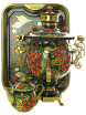 Комбинированный самовар 4,5 л шар с росписью "Хохлома классическая" в наборе с подносом и чайником фото 1 — Samogon-sam.ru