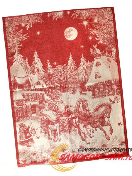 Полотенце "Зимняя тройка" красное без кружева, 50х70 фото 1 — Samogon-sam.ru