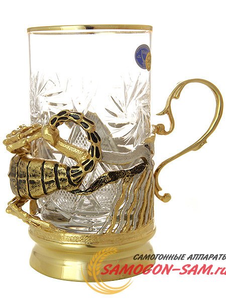 Набор для чая с подстаканником Златоуст "Скорпион" позолоченный фото 1 — Samogon-sam.ru
