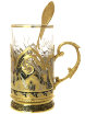 Подстаканник чайный "Хозяйка медной горы" с ложкой, хрустальным стаканом в подарочном футляре Златоуст фото 2 — Samogon-sam.ru