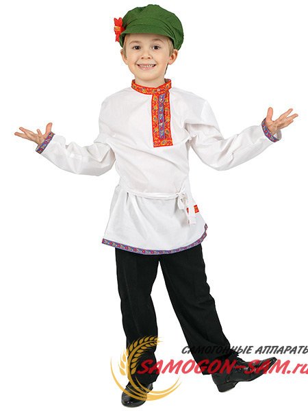 Детская косоворотка для мальчика льняная белая на возраст 7-12 лет фото 1 — Samogon-sam.ru